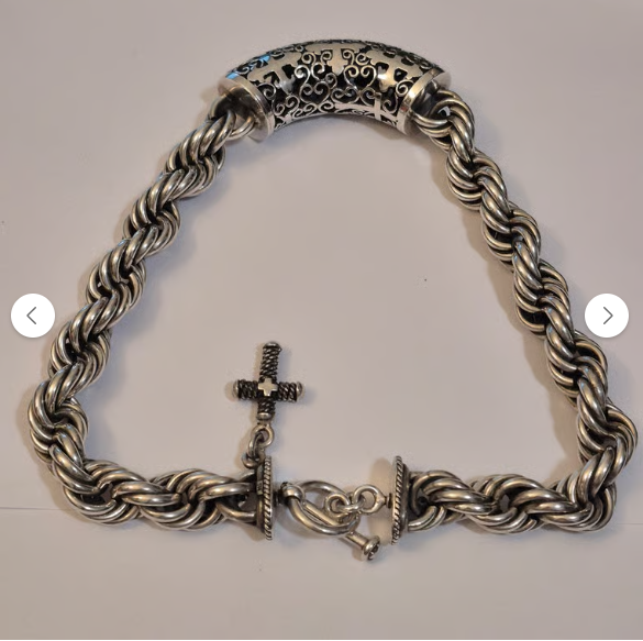 Massive Heavy Rope Necklace Cross Scroll Pendant 342g